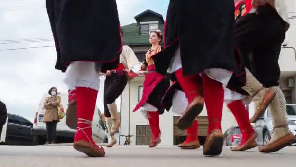 Сремська Митровиця Сербія Дівчата Хлопчики Традиційному Сербському Балканському Костюмі Танцюють — стокове відео
