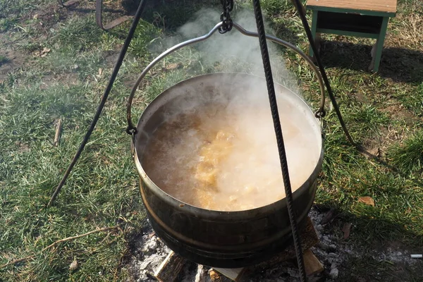 Cozinhar Prato Tradicional Sérvio Balcânico Chucrute Com Costelas Porco Defumadas — Fotografia de Stock