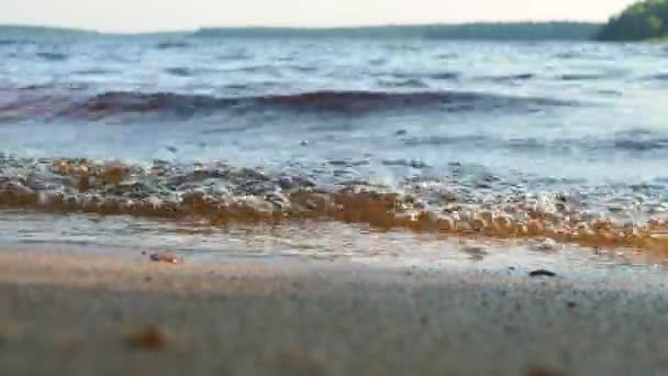 Ruhige Wellen Wälzen Sich Über Das Sandige Ufer Wasserbewegung Touristisches — Stockvideo
