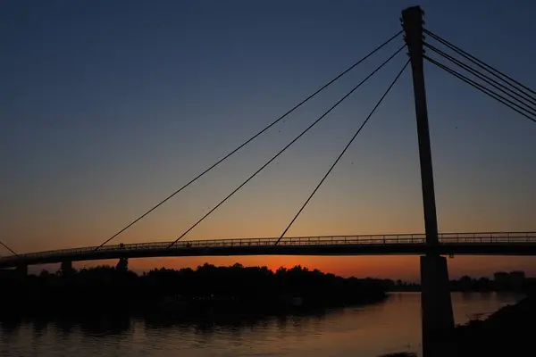 Pont Piétonnier Saint Irinej Sur Rivière Sava Long Pont Piéton — Photo
