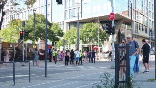 Belgrade Serbia 2023 Titik Masuk Protes Slavia Square Menuju Jalan — Stok Video