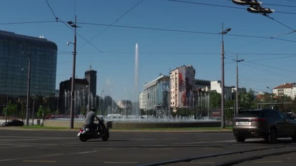 Σερβία Βελιγραδίου Πλατεία Slavia Trg Slavija Μείζων Εμπορικός Κόμβος Διασταυρώσεις — Αρχείο Βίντεο