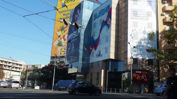 Belgrade Serbie Slavia Square Trg Slavija Carrefour Commercial Majeur Intersections — Video