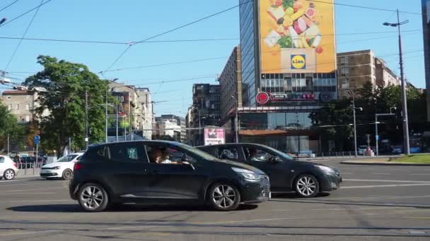 Belgrad Serbien Slavia Square Trg Slavija Större Handelsknutpunkt Korsningar Kralja — Stockvideo