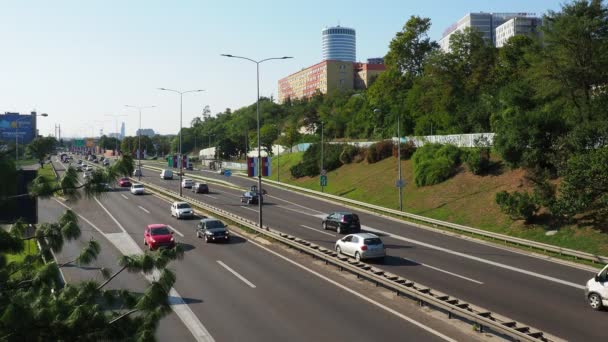 ベオグラード セルビア グイスカ デルラドゥスカ通り 大通りルジ フランセ デュアンペの間の歩行者橋からの眺め 自動車 公共交通機関 多車の高速道路のトラック — ストック動画