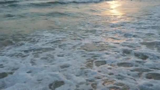 Spokojne Fale Toczą Się Nad Piaszczystym Brzegiem Zachód Słońca Morzu — Wideo stockowe