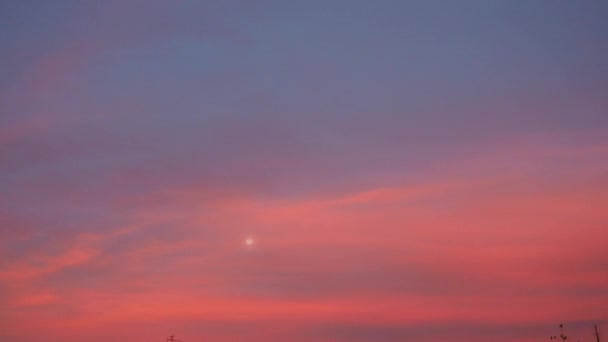 Skyline Mond Rosa Blauem Himmel Der Morgendämmerung Oder Abenddämmerung Abends — Stockvideo