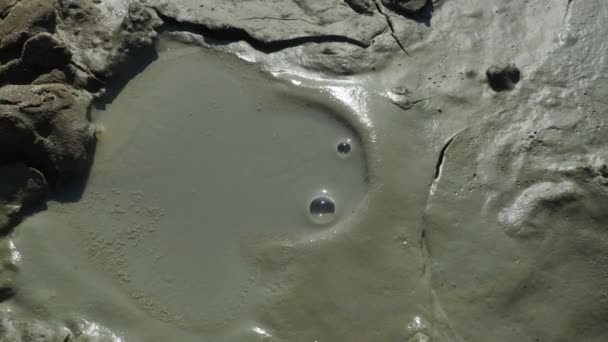 泥の火山 泥のドームは泥かスラリー 水およびガスの噴火によって作成される地形です いくつかの地質学的プロセス 空気やガスの泡が治療粘土の表面に爆発する テムリューク — ストック動画