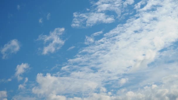 美丽的蓝天 背景为浅云 天然秋天的天空 精致的色调带着宁静的气氛描绘着气氛 阳光灿烂的一天旅行 天气预报 慢动作 — 图库视频影像