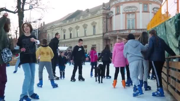 Sremska Mitrovica Sérvia Dezembro 2023 Pista Patinação Gelo Cidade Crianças — Vídeo de Stock