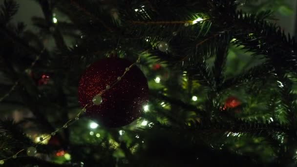 Décorations Sapin Noël Boule Verre Rouge Joyeux Nouvel Sapin Noël — Video