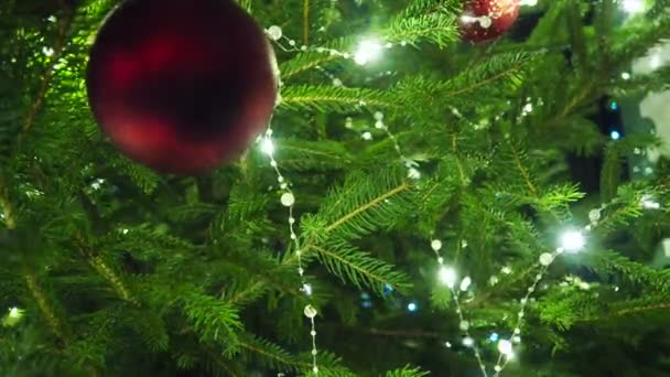 Dekorace Vánočního Stromku Cetka Červeného Skla Šťastný Nový Rok Krásný — Stock video