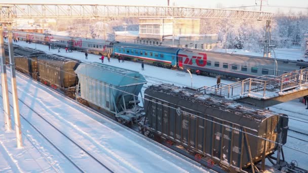 Svir Russia Stazione Ferroviaria Svir Sulla Ferrovia Oktyabrskaya Treni Merci — Video Stock