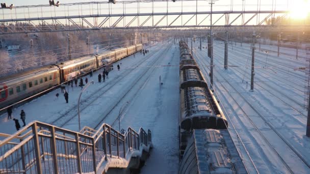 Svir 러시아 옥타브라스카야 철도에 Svir 기차역 가로장에 사람과 승객은 플랫폼을 — 비디오