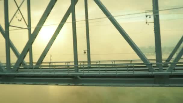 Volkhov Russland Januar 2024 Fahrt Entlang Der Eisenbahnbrücke Über Den — Stockvideo