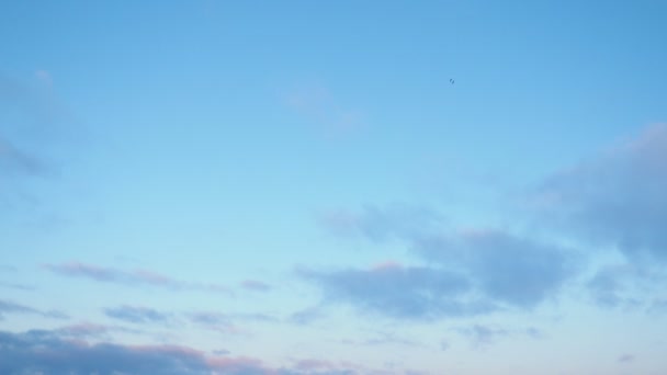 北半球蓝色结霜的天空笼罩在水体之上 慢动作实时 云彩上的粉色半色调 高质量的4K镜头 — 图库视频影像