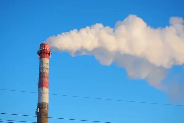 Smoke from a factory chimney. Ecological pollution. Air emissions polluting forest. Industrial waste. Industry metallurgical plant emissions. Smog and bad ecology. Central heating of CHP in winter.