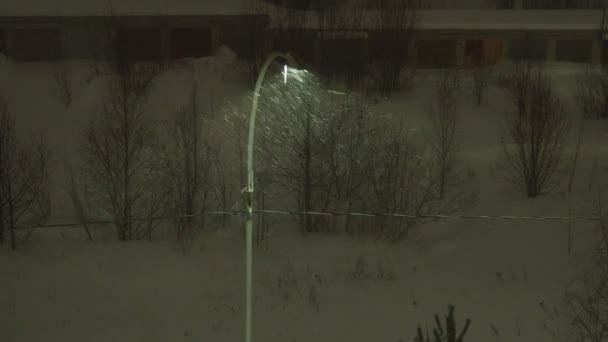 Снежная Ночь Зимой Севере Снежинки Пролетают Уличным Фонарем Изменение Климата — стоковое видео