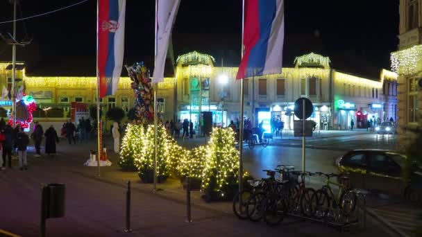 Sremska Mitrovica Sérvia Praça Central Cidade Velha Durante Natal Feriados — Vídeo de Stock