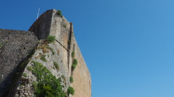 Citadella Budva Óváros Napsütéses Napon Montenegró Kőfalak Kék Budva Erődítményei — Stock videók