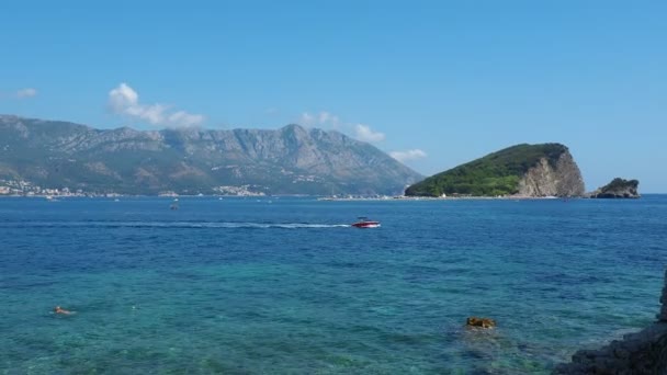Budva Montenegro Beautiful Summer Day Adriatic Sea Sveti Nikola Island — Stock Video
