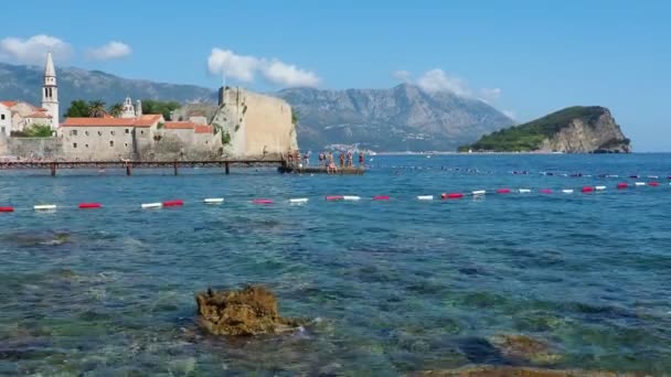 Budva Černá Hora Krásný Letní Den Jaderského Moře Ostrov Sveti — Stock video