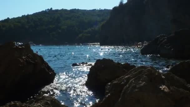 Mogren Beach Budva Montenegro Vacaciones Playa Verano Felices Turistas Relajarse — Vídeos de Stock