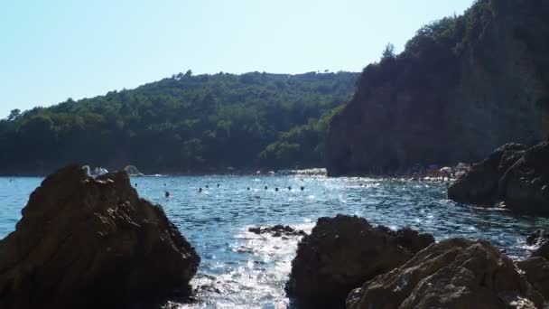 Mogren Beach Budva Montenegro Férias Praia Verão Turistas Felizes Relaxar — Vídeo de Stock