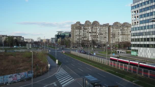 Belgrado Serbia Red Army Boulevard Área Nueva Belgrado Vista Puente — Vídeos de Stock