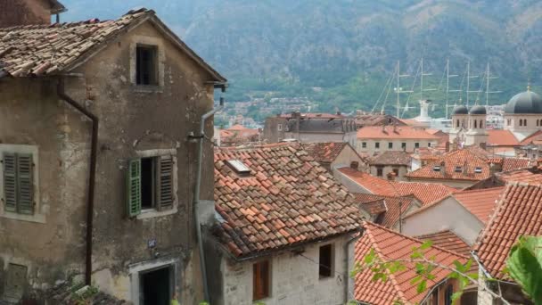 Kotor Pobřežní Město Černé Hoře Kotorský Záliv Červené Kachlové Střechy — Stock video