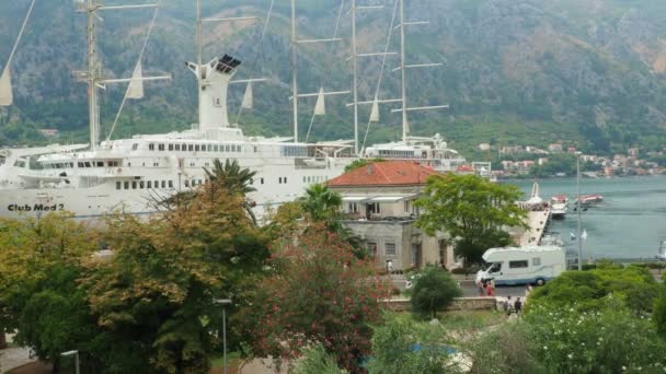 Kotor Černá Hora Pohled Jaderské Moře Historického Centra Starého Města — Stock video