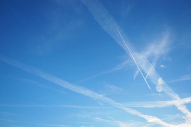 Chemtrail komplo teorisi. Yüksek uçan uçaklar tarafından gökyüzünde bırakılan uzun süreli buğulanma izleri aslında kimyasal veya biyolojik etkenlerden oluşan, alçakça amaçlar için püskürtülmüş kimyasal izlerdir..