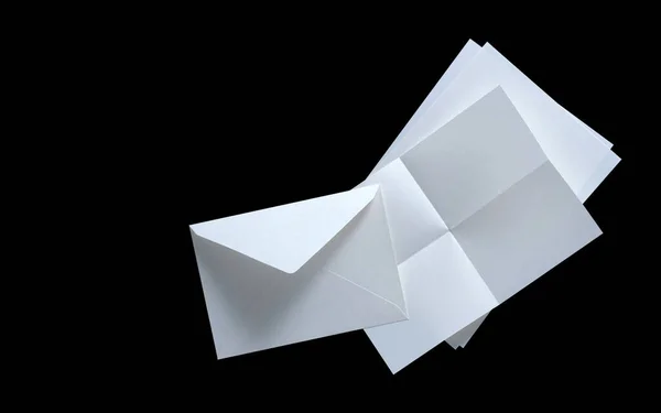 White Envelope Blank Paper Isolated Black Background Clipping Path — Stock Photo, Image