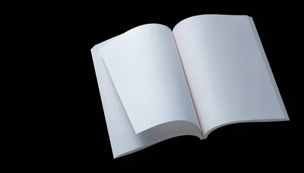 Livro Vazio Branco Branco Isolado Fundo Preto Com Caminho Recorte — Fotografia de Stock