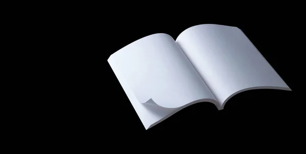 Üres Nyitott Könyv Elszigetelt Fekete Háttér Nyírás Útvonal — Stock Fotó