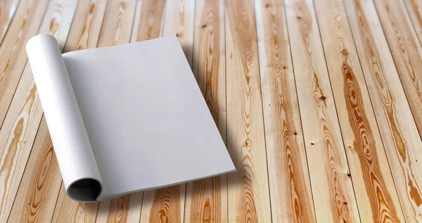 空白的书 白色的空白 隔离在木板地板的背景上 有裁剪路径 — 图库照片