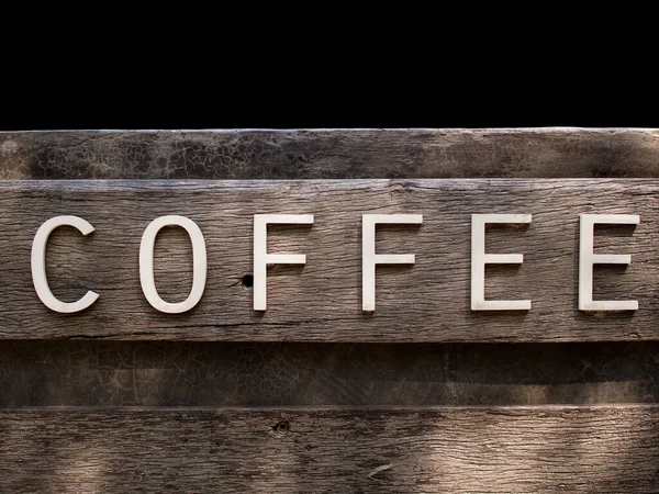 Die Oberfläche Der Holzwand Ist Mit Kaffee Beschriftet Und Besteht — Stockfoto