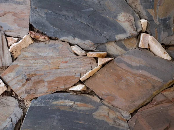 Fragmentos Pedra Parede Selados Com Argamassa Cimento Fundo Textura Para — Fotografia de Stock