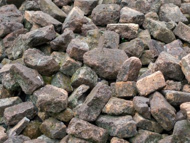 Eski kenar tuğla yığını, dekoratif tasarım için arka plan dokusu olan yosunlarla kaplıdır..