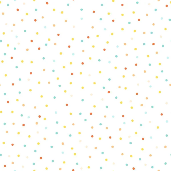 白い背景にコンフェッティ 表面にランダムに配置された異なる色のポルカドットを持つフェスティバルシームレスベクトルパターン ギフト包装 ファブリック 織物に最適です — ストックベクタ