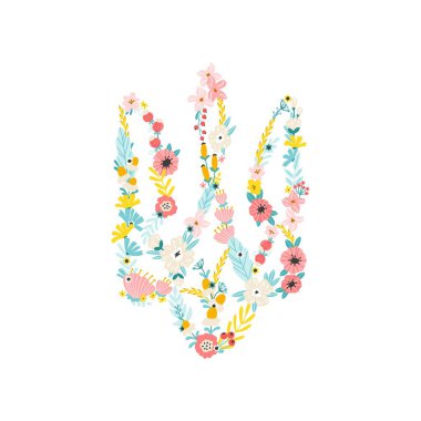 Geleneksel çiçeklerden Ukrayna ulusal arması. Ukrayna 'nın sembolü. Basit el çizimi biçiminde vektör illüstrasyonu. Pastel renklerde beyaz bir arkaplanda izole et