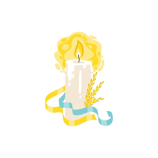 Украины Горит Свеча Колосьями Пшеницы Лента Украинского Флага Векторная Иллюстрация — стоковый вектор