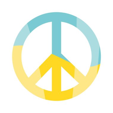 Ukrayna bayrağının sarı ve mavi renklerinde barışın işareti. Basit el çizimi tarzında vektör illüstrasyonu. Beyaz arkaplanda izole et