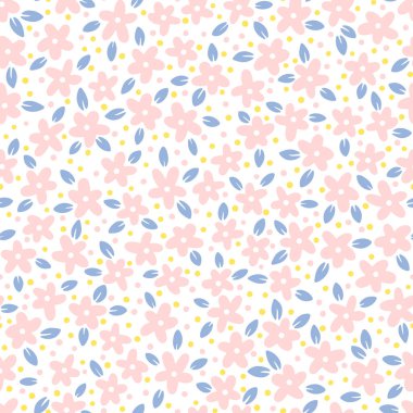 Son moda çiçeksiz desen. Vektör yapraklı basit pembe papatyalar. Pastel renklerde şirin çiçeklerin el çizimi çizgi filmi. Tekstil, kumaş, duvar kağıdı için ideal