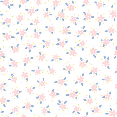 Son moda çiçeksiz desen. Vektör yapraklı basit pembe papatyalar. Pastel renklerde şirin çiçeklerin el çizimi çizgi filmi. Tekstil, kumaş, duvar kağıdı için ideal