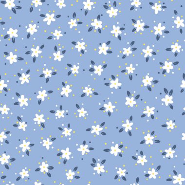 Son moda çiçeksiz desen. Vektör yapraklı basit beyaz papatyalar. Renkli arka planda sevimli çiçeklerin el çizimi çizgi filmi. Tekstil, kumaş, duvar kağıdı için ideal