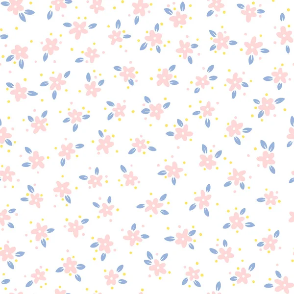 时尚的花无缝图案 简单的小粉红雏菊 叶在病媒中 手工绘制的卡通画 用柔和的色彩装饰着可爱的花朵 纺织品 墙纸理想 — 图库矢量图片