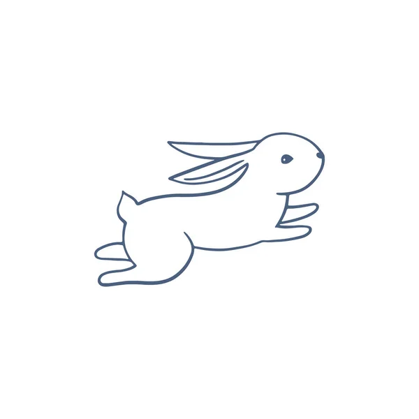 ウサギのシルエットをベクトルで表現 白い背景にモノクロームの線画 かわいい森のキャラクターの手描き漫画イラスト — ストックベクタ