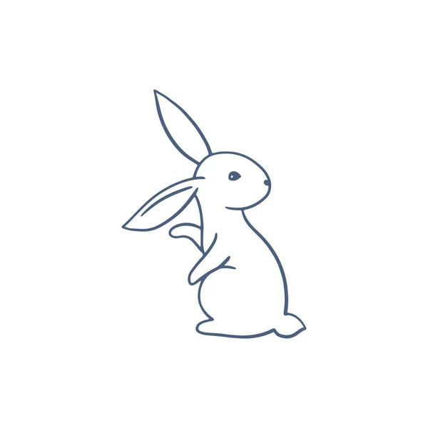 Line Silhouettes Bunny Rabbit Vector Monochrome Linocut White Background Hand — Stock Vector