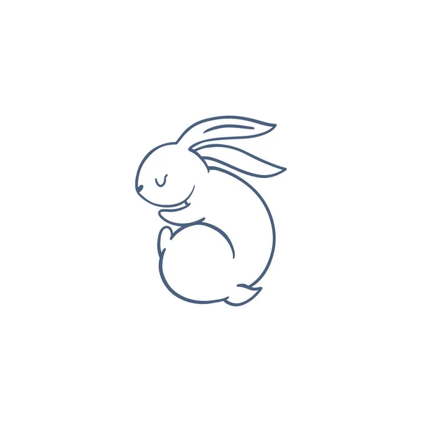 Line Silhouettes Bunny Rabbit Vector Monochrome Linocut White Background Hand — Stock Vector